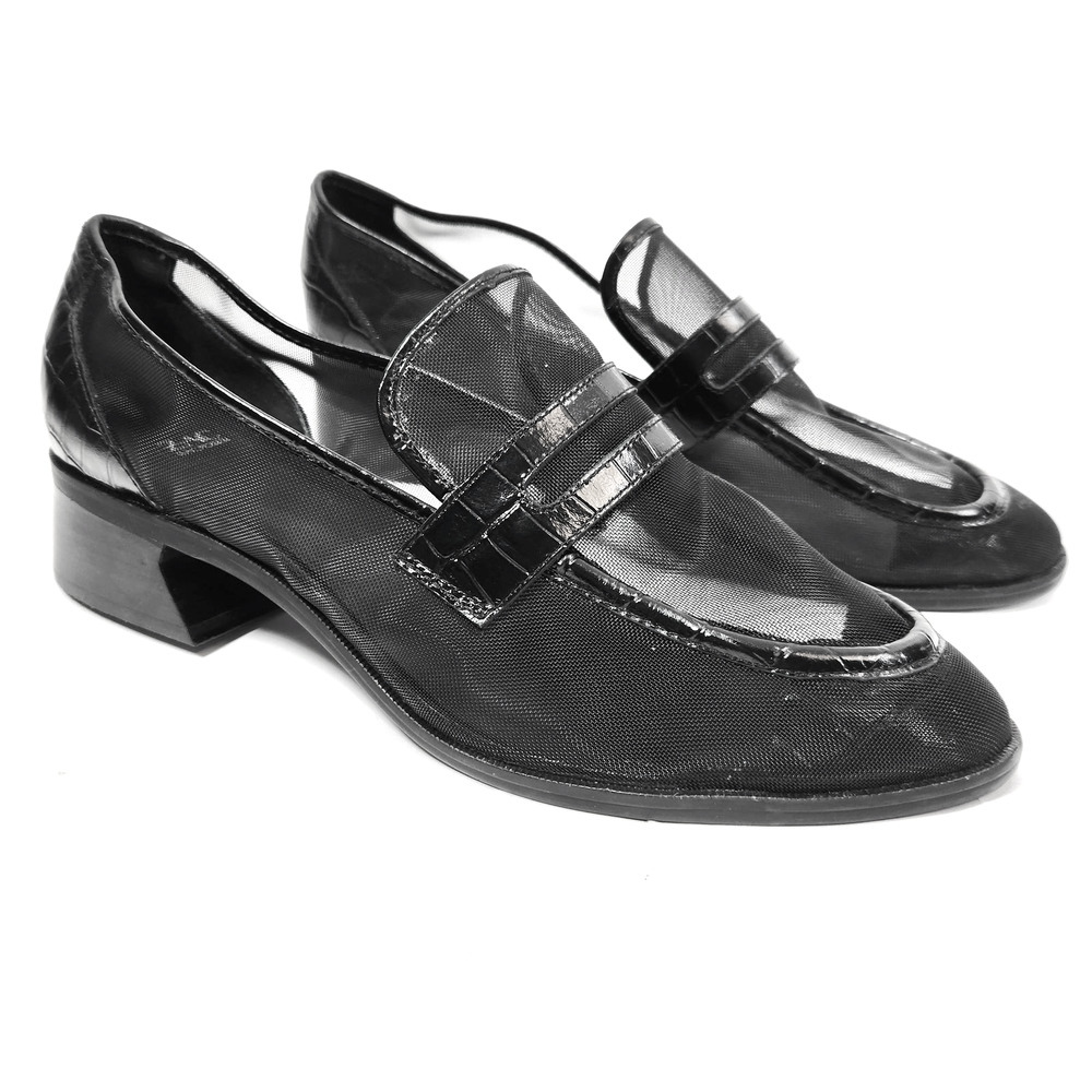 ZAC Zac Posen Black Low Crocodile Embossed Leather Mesh Loafers Womens Size 11